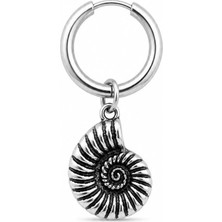 Blisse Piercing Unisex Gümüş Rengi Cerrahi Çelik Sallantılı Deniz Kabuğu Figürlü Halka Küpe 1 Adet