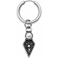 Blisse Piercing Unisex Gümüş Rengi Cerrahi Çelik Sallantılı Etnik Desenli Mızrak Figürlü Halka Küpe 1