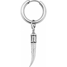 Blisse Piercing Unisex Gümüş Rengi Çelik Sallantılı Otantik Kurt Dişi Figürlü Halka Küpe 1 Adet
