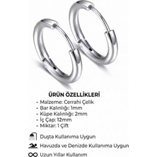 Blisse Piercing Unisex Gümüş Renk 12 mm Çelik Klasik Model Çelik Halka Küpe