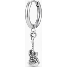 Blisse Piercing Unisex Gümüş Rengi Cerrahi Çelik Sallantılı Gitar Figürlü Halka Küpe 1 Adet