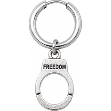 Blisse Piercing Unisex Gümüş Rengi Çelik Sallantılı Kelepçe Freedom Yazılı Figürlü Halka Küpe 1 Adet