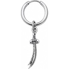Blisse Piercing Unisex Gümüş Rengi Cerrahi Çelik Sallantılı Zülfikar Kılıcı Figürlü Halka Küpe 1 Adet