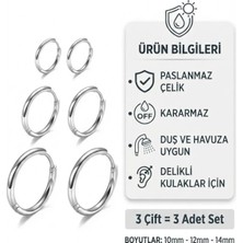 Blisse Piercing Unisex Çelik Halka Küpe Seti Gümüş Renk 3 Çift Klasik Küpe