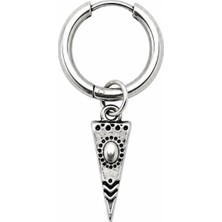 Blisse Piercing Unisex Gümüş Rengi Cerrahi Çelik Sallantılı Mızrak Ucu Figürlü Halka Küpe 1 Adet