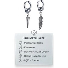 Blisse Piercing Unisex Gümüş Renk Çelik Halka Küpe Tüy ve Sarkaç Figürlü Küpe