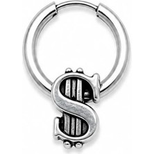 Blisse Piercing Unisex Gümüş Rengi Çelik Dolar Işareti Figürlü Halka Küpe 1 Adet