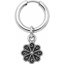 Blisse Piercing Unisex Gümüş Rengi Çelik Sallantılı Otantik Telkari Motifli Çiçek Halka Küpe 1 Adet
