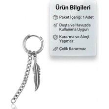 Blisse Piercing Gümüş Renk Zincir ve Tüy Detaylı Cerrahi Çelik Halka Küpe