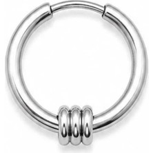 Blisse Piercing Unisex Gümüş Rengi Çelik 3 Boğumlu Halka Figürlü Halka Küpe 1 Adet