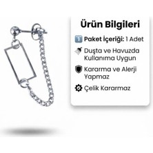 Blisse Piercing Gümüş Renk Dikdörtgen Barlı Zincirli Çelik Çivi Küpe