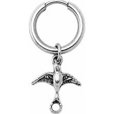 Blisse Piercing Unisex Gümüş Rengi Cerrahi Çelik Kırlangıç Figürlü Sallantılı Halka Küpe 1 Adet