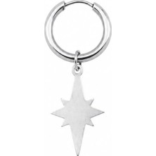 Blisse Piercing Unisex Gümüş Rengi Cerrahi Çelik Sallantılı Kutup Yıldızı Figürlü Halka Küpe 1 Adet
