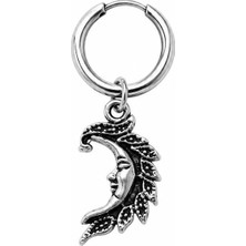 Blisse Piercing Unisex Gümüş Rengi Cerrahi Çelik Güneş Ay Figürlü Sallantılı Halka Küpe 1 Adet