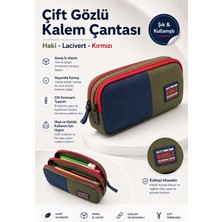 Güzelyüz Avm Kalem Çantası Kalemlik Iki Bölmeli Haki - Lacivert Renk Kalem Kutusu Şık Kullanışlı