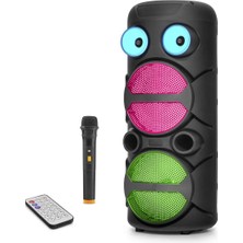 My Best Store Bluetooth Hoparlör Fm Radyo 2x8 Inç USB Tf Aux Rgb Mikrofonlu Kumandalı - Siyah JBR8809
