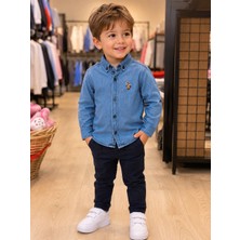 Moda Rüyası Erkek Çocuk Denim Gömlek Uzun Kollu Nakış Detaylı Kot Gömlek