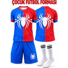 Yensa Spider-Man Mavi-Kırmızı Örümcek Desen Özel Tasarım Çocuk Futbol Forması Takımı 3 Parça Forma+Şort+Çorap