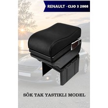 Automod Renault Clio 3 2008 Uyumlu Yastıklı Model Lüks Tip Kol Dayama Siyah Deri