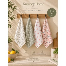Kamcey Home 4'lü Çiçek Desenli Pamuklu Mutfak Kurulama Bezi Seti