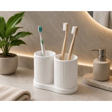 Bark 3D Modern Çiftli Diş Fırçalık ve Banyo Düzenleyici | 3D Baskı Minimal Diş Fırçası Standı - Siyah