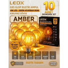 Ledx 10 Adet G95 Rustik LED Ampul 4,5W Amber E27 ,balon Kırılmaz GÖVDE,500 Lümen,dekoratif Vintage Edison Glop Ampul 220V, Enerji Tasarruflu Uzun Ömürlü LED Lamba Seti