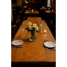 LWA Leather Hakiki Eskitme Deri Table Runner - El Yapımı Lüks Yemek Masası Örtüsü & Şölen Matı 82 × 206 cm