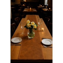 LWA Leather Hakiki Eskitme Deri Table Runner - El Yapımı Lüks Yemek Masası Örtüsü & Şölen Matı 77 × 150 cm