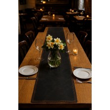 LWA Leather Hakiki Eskitme Deri Table Runner - El Yapımı Lüks Yemek Masası Örtüsü & Şölen Matı 51 × 206 cm