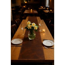 LWA Leather Hakiki Eskitme Deri Table Runner - El Yapımı Lüks Yemek Masası Örtüsü & Şölen Matı 77 × 206 cm