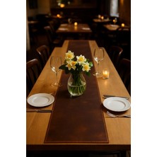 LWA Leather Hakiki Eskitme Deri Table Runner - El Yapımı Lüks Yemek Masası Örtüsü & Şölen Matı 77 × 150 cm