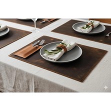 LWA Leather Eskitilmiş Deri Masa Örtüsü ve Bardak Altlığı Seti, El Yapımı Yemek Masası Örtüleri, Kişiselleştirilmiş Masa Örtüleri, 6'lı Set