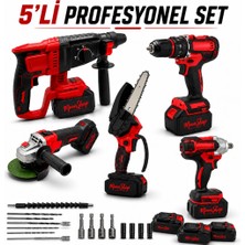 Sanal Ticaretiniz Profesyonel Şarjlı Darbeli 5'li Set 2-26 Hilti 125MM Taşlama 13MM Matkap 650NM Somun Sökme Dal Budama