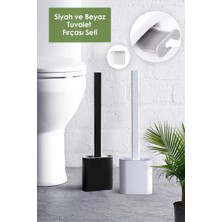 Mikasso 2li Set Beyaz ve Siyah Renk Silikon Tuvalet Fırçası Set Bükülebilir Pratik Silikon Wc Klozet Fırçası
