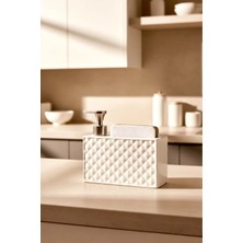 Mikasso Ash Beige 750 ml Seramik Mutfak Sıvı Sabunluk Seti Seramik Beyaz