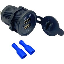 YLZ 8V-32V Şarj Cihazı (Usb x 2) (1A/2.1A) (Mavi Işık) (28 Mm)