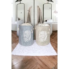 Mikasso 2'li Keçe Torbalı Yuvarlak Çamaşır Sepeti, Düzenleyici Organizer, Gri-Krem Renk, 50X35CM Kumaş Çok R