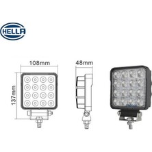 HELLA 10V-30V ÇALIŞMA LAMBASI KARE 48W 6000K 2500 LÜMEN (16 LEDLİ) (108 X 108 MM)