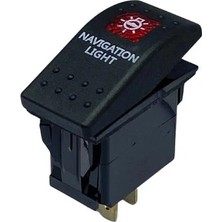 YLZ Tuşlu Anahtar Işıklı Kırmızı Navigasyon (3 Fiş) (Tek Devre) (12V 20A DC/24V 10A Dc) Marin