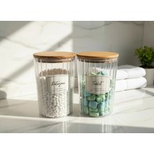 Mikasso Ahşap Kapaklı Oval Deterjan ve Tablet Kavanozu Saklama Kabı 2.3litre Plastik Beyaz