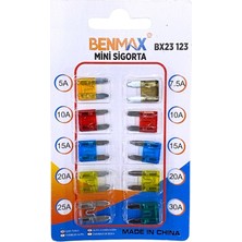 BenmaX Mini Bıçak Sigorta Karışık (5 A*7.5 A*10 A*15 A*20 A*25 A*30 A) (11*16 Mm) (10 Ad)