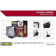 Niken Nıken 9V-48V Çalışma Lambası Kare Pro 27W (9 Ledli) (108*108*40 Mm)