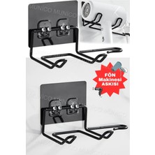 Mikasso Paslanmaz Çelik Banyo Askısı Fön Makine Askısı Siyah Yapışkanlı Fön Makine Tutucu Organizer Kalite S