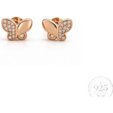 Servi 925 Ayar Gümüş Minimal Zirkon Taşlı Rose Kelebek Küpe