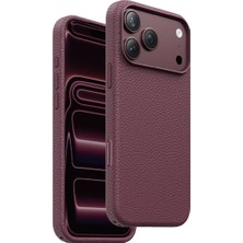 Keephone iPhone 17 Pro Max / 18 Pro Max Uyumlu Kılıf Lycucci Deri Magsafe Manyetik Kapak - Dark Cherry