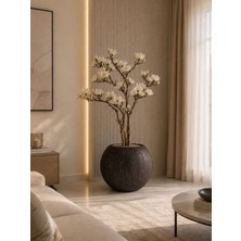 Solis Home Eskitme Antrasit Noktalı Küre Saksı - Çizgili Beton Görünümlü Modern Polyester Yuvarlak Salon Saksısı