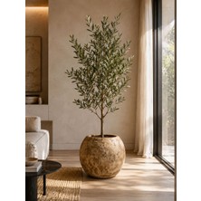 Solis Home Kahve Bej Eskitme Dokulu Yuvarlak Küre Saksı - Antik Beton Görünümlü Modern Polyester Salon Saksısı