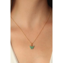 Inure Jewelry Gold Yeşil Renk Kelebek Figür Kadın Kolye