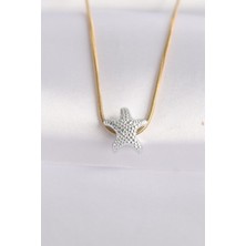 Inure Jewelry 316L Çelik Zincir Altın Renk Zincirli Gümüş Renk Deniz Yıldızı Tasarımlı Kolye