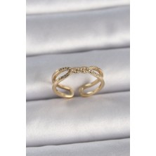 Inure Jewelry Pirinç Gold Renk Ayarlanabilir Zirkon Taşlı Sarmal Model Kadın Yüzük